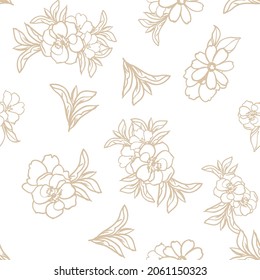 Abstract seamless pattern with plants, herbs and flowers, botanical illustration.