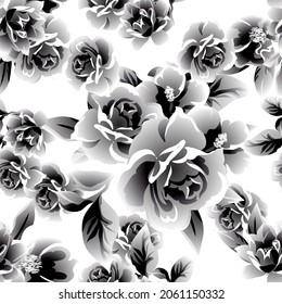 Abstract seamless pattern with plants, herbs and flowers, botanical illustration.