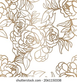 Abstract seamless pattern with plants, herbs and flowers, botanical illustration.