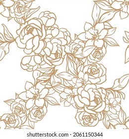 Abstract seamless pattern with plants, herbs and flowers, botanical illustration.