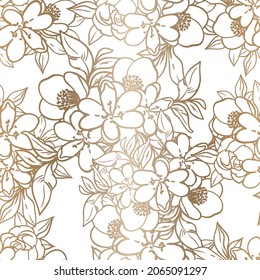 Abstract seamless pattern with plants, herbs and flowers, botanical illustration.