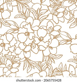 Abstract seamless pattern with plants, herbs and flowers, botanical illustration.