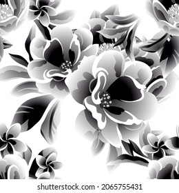 Abstract seamless pattern with plants, herbs and flowers, botanical illustration.