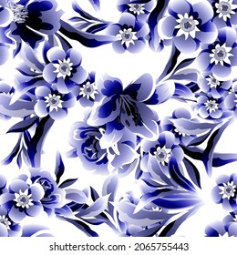 Abstract seamless pattern with plants, herbs and flowers, botanical illustration.