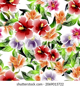 Abstract seamless pattern with plants, herbs and flowers, botanical illustration.