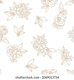 Abstract seamless pattern with plants, herbs and flowers, botanical illustration.
