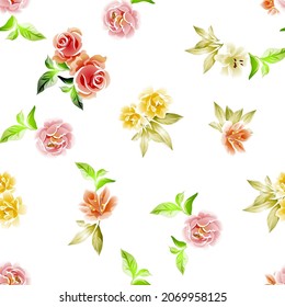 Abstract seamless pattern with plants, herbs and flowers, botanical illustration.