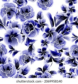 Abstract seamless pattern with plants, herbs and flowers, botanical illustration.