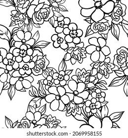 Resumen de patrón sin fisuras con plantas, hierbas y flores, ilustración botánica.