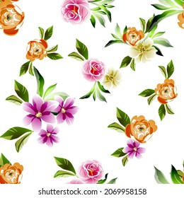 Abstract seamless pattern with plants, herbs and flowers, botanical illustration.