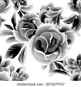 Abstract seamless pattern with plants, herbs and flowers, botanical illustration.