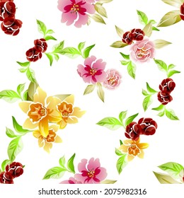 Abstract seamless pattern with plants, herbs and flowers, botanical illustration.