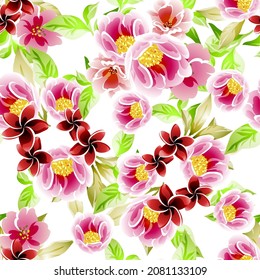 Abstract seamless pattern with plants, herbs and flowers, botanical illustration.