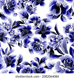 Abstract seamless pattern with plants, herbs and flowers, botanical illustration.