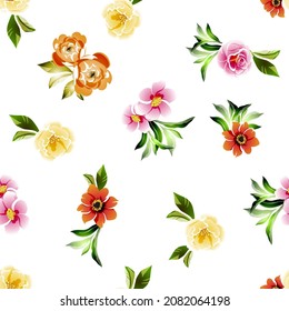 Abstract seamless pattern with plants, herbs and flowers, botanical illustration.