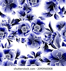 Abstract seamless pattern with plants, herbs and flowers, botanical illustration.