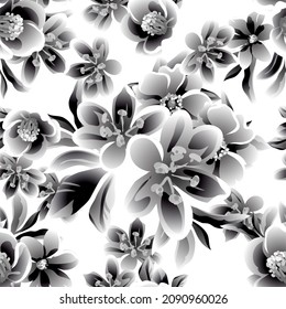 Abstract seamless pattern with plants, herbs and flowers, botanical illustration.