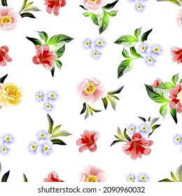 Abstraktes nahtloses Muster mit Pflanzen, Kräutern und Blumen, botanische Illustration.