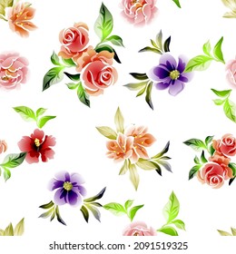 Abstract seamless pattern with plants, herbs and flowers, botanical illustration.