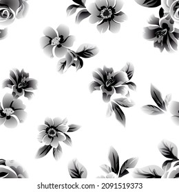 Abstract seamless pattern with plants, herbs and flowers, botanical illustration.