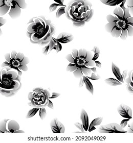 Abstract seamless pattern with plants, herbs and flowers, botanical illustration.