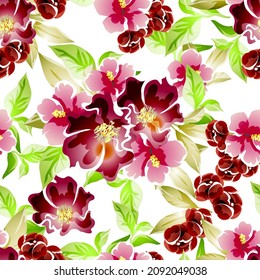 Abstract seamless pattern with plants, herbs and flowers, botanical illustration.
