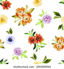 Abstract seamless pattern with plants, herbs and flowers, botanical illustration.