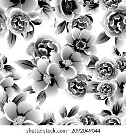 Abstract seamless pattern with plants, herbs and flowers, botanical illustration.