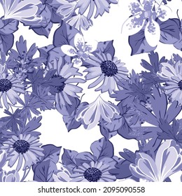 Resumen de patrón sin fisuras con plantas, hierbas y flores, ilustración botánica.