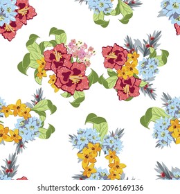 Resumen de patrón sin fisuras con plantas, hierbas y flores, ilustración botánica.