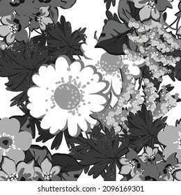 Abstract seamless pattern with plants, herbs and flowers, botanical illustration.