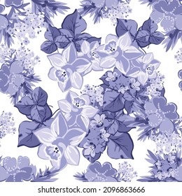 Abstract seamless pattern with plants, herbs and flowers, botanical illustration.