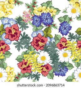 Abstraktes nahtloses Muster mit Pflanzen, Kräutern und Blumen, botanische Illustration.