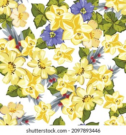 Abstraktes nahtloses Muster mit Pflanzen, Kräutern und Blumen, botanische Illustration.