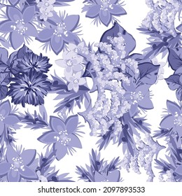 Abstract seamless pattern with plants, herbs and flowers, botanical illustration.