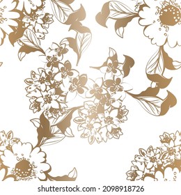 Abstract seamless pattern with plants, herbs and flowers, botanical illustration.