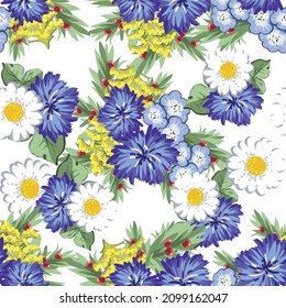 Abstract seamless pattern with plants, herbs and flowers, botanical illustration.