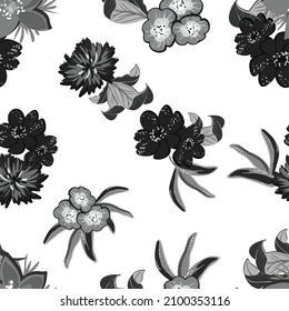 Abstract seamless pattern with plants, herbs and flowers, botanical illustration.
