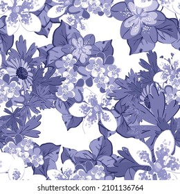 Abstract seamless pattern with plants, herbs and flowers, botanical illustration.
