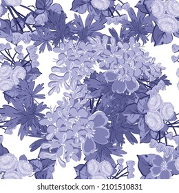 Abstract seamless pattern with plants, herbs and flowers, botanical illustration.