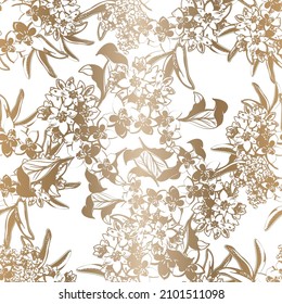 Abstract seamless pattern with plants, herbs and flowers, botanical illustration.