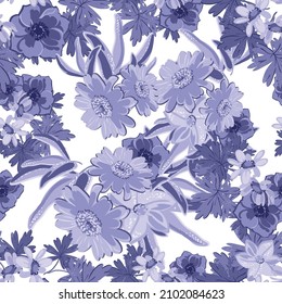 Abstract seamless pattern with plants, herbs and flowers, botanical illustration.