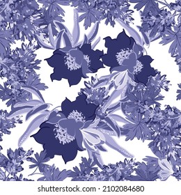 Abstract seamless pattern with plants, herbs and flowers, botanical illustration.