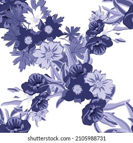Abstract seamless pattern with plants, herbs and flowers, botanical illustration.