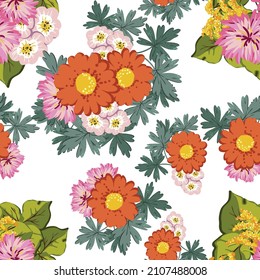 Abstract seamless pattern with plants, herbs and flowers, botanical illustration.