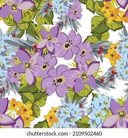 Abstract seamless pattern with plants, herbs and flowers, botanical illustration.