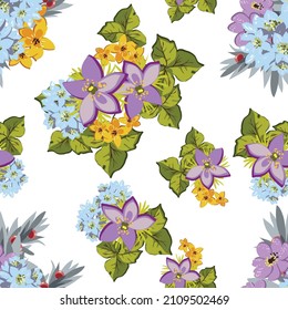 Abstract seamless pattern with plants, herbs and flowers, botanical illustration.