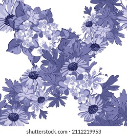 Abstract seamless pattern with plants, herbs and flowers, botanical illustration.