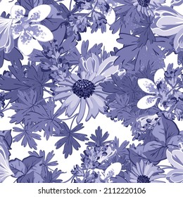 Abstract seamless pattern with plants, herbs and flowers, botanical illustration.