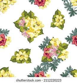 Abstract seamless pattern with plants, herbs and flowers, botanical illustration.